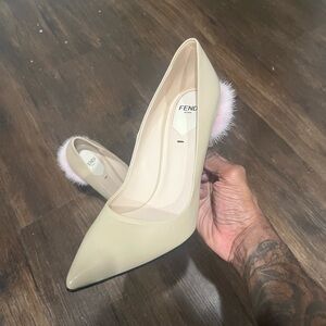 Fendi Cream Pointed Toe Heels with Pink Accent